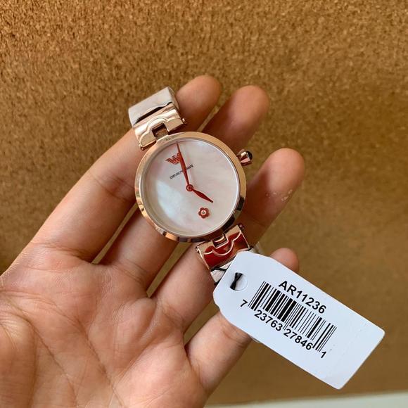 Emporio Armani Arianna White Mother of Pearl Dial Rose Gold Steel Strap Watch For Women - AR11236