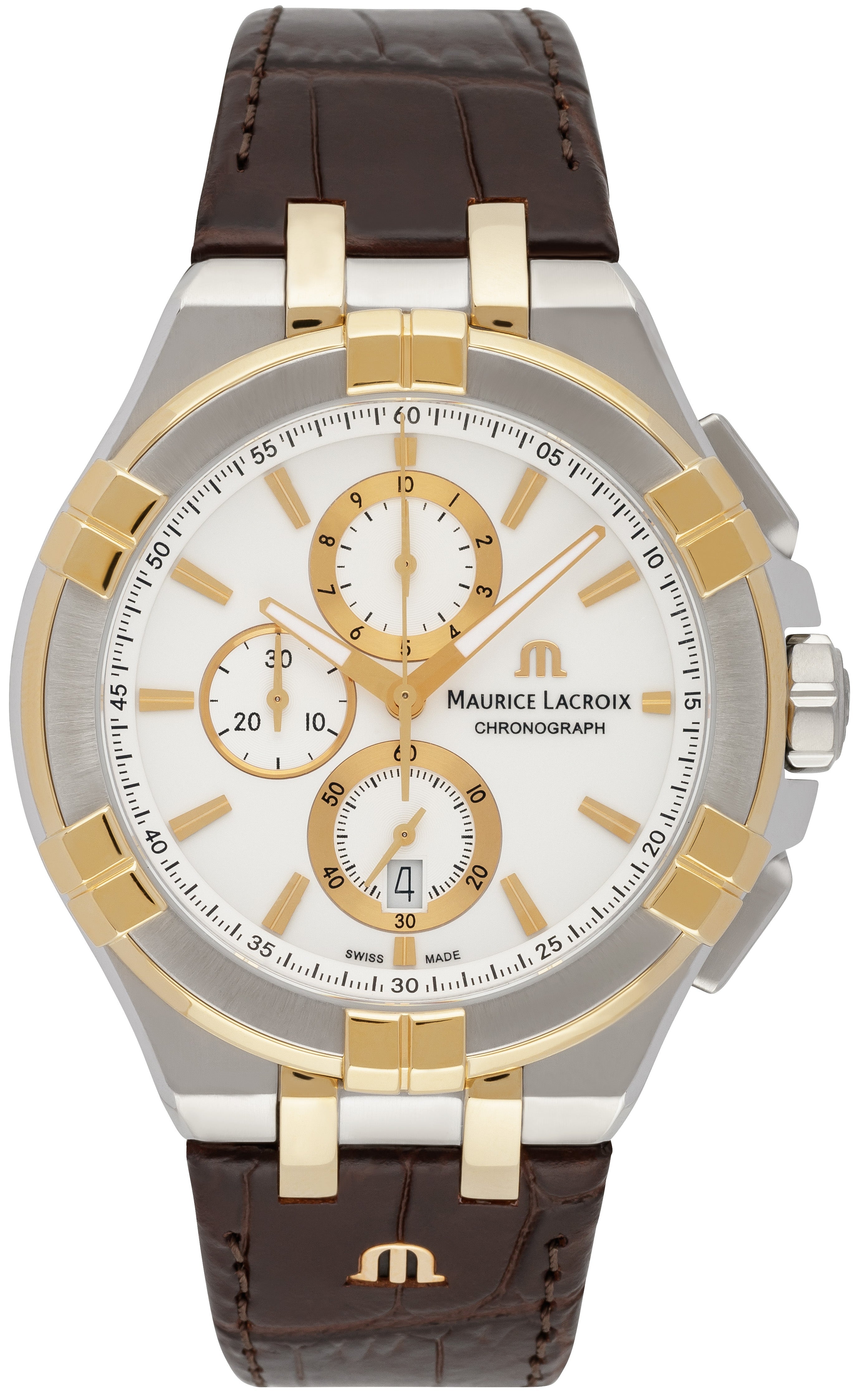 Maurice Lacroix Aikon Chronograph White Dial Brown Leather Strap Watch For Men - AI1018-PVY11-132-1