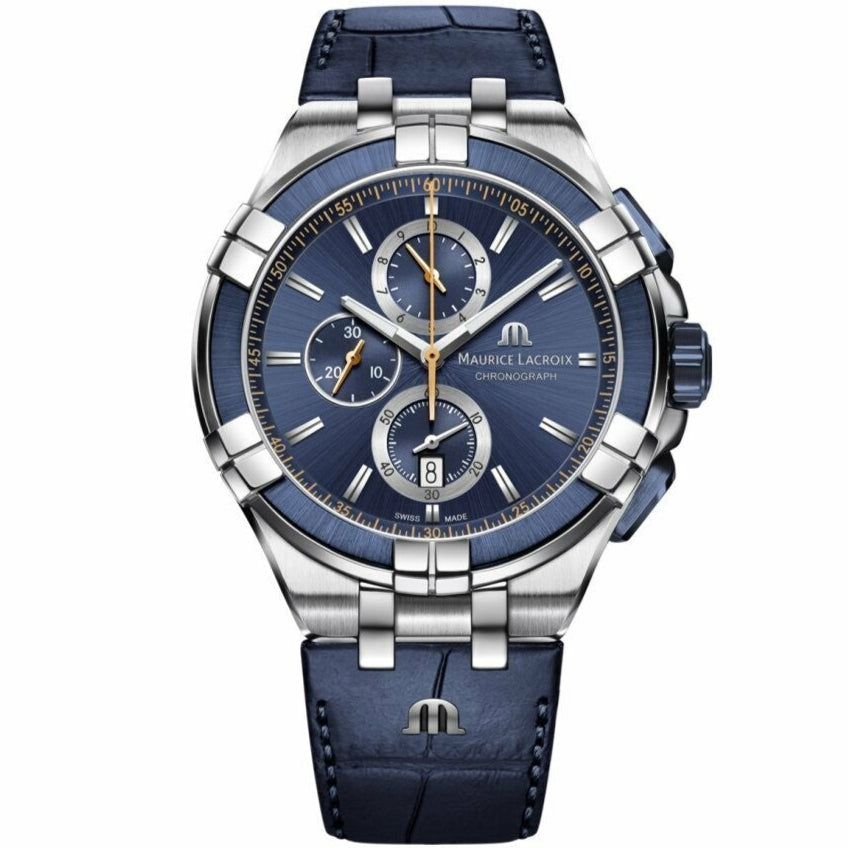 Maurice Lacroix Aikon Chronograph Blue Dial Blue Leather Strap Watch For Men - AI1018-SS001-432-4