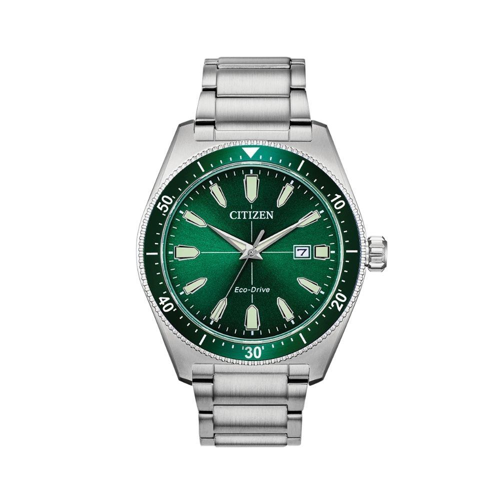 Citizen Eco Drive Vintage Green Dial Silver Steel Strap Watch For Men - AW1598-70X