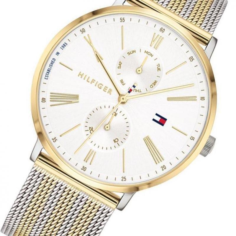 Tommy Hilfiger Jenna Quartz White Dial Two Tone Mesh Bracelet Watch for Women - 1782074