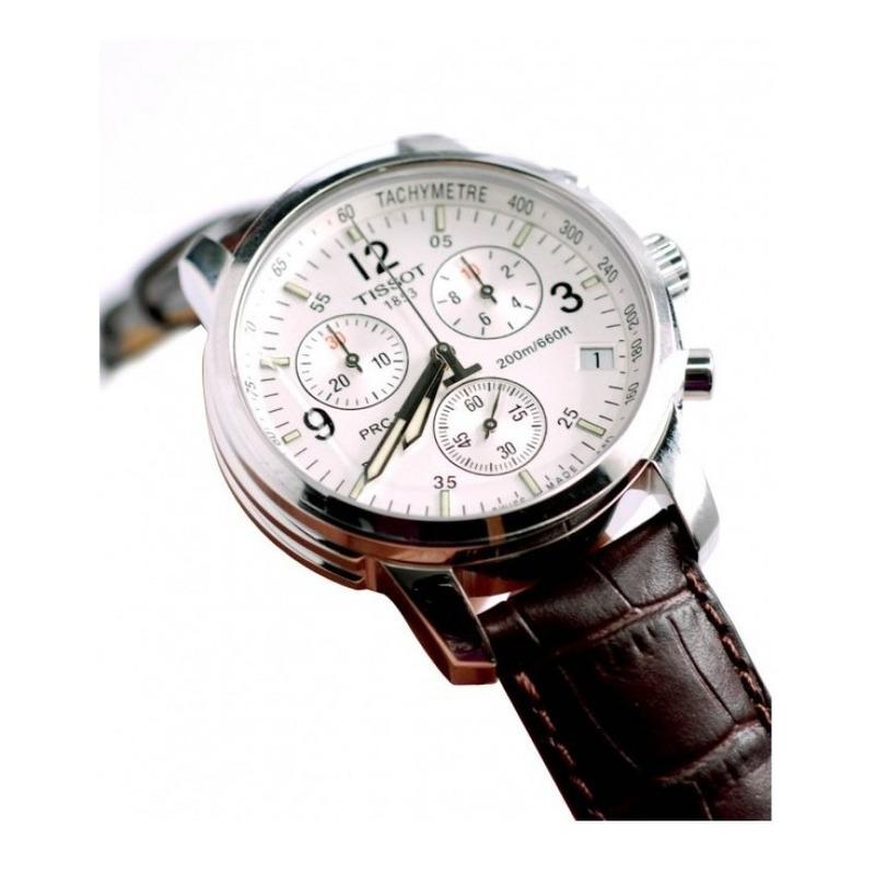 Tissot T Race PRC 200 Chronograph White Dial Brown Leather Strap Watch for Men - T17.1.516.32
