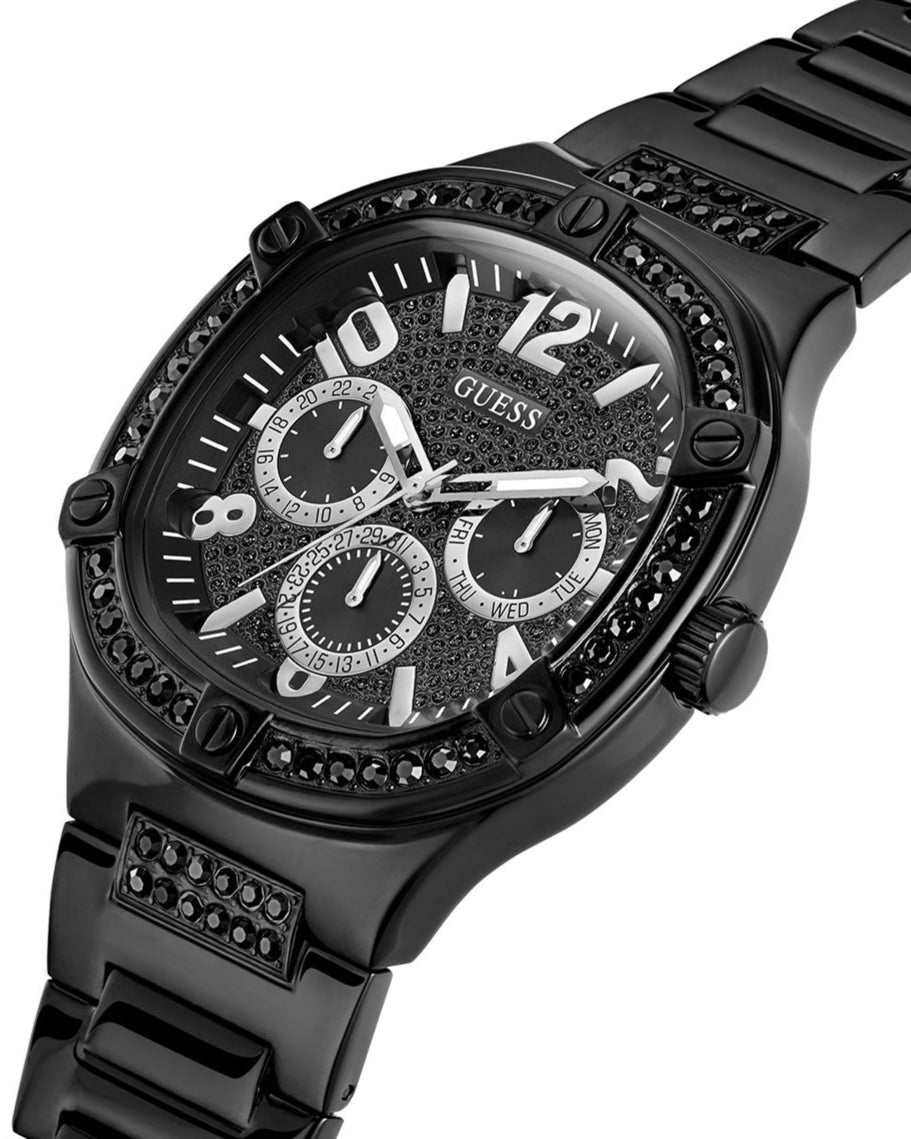 Guess Duke Glitz Crystals Black Dial Black Steel Strap Watch For Men - GW0576G3