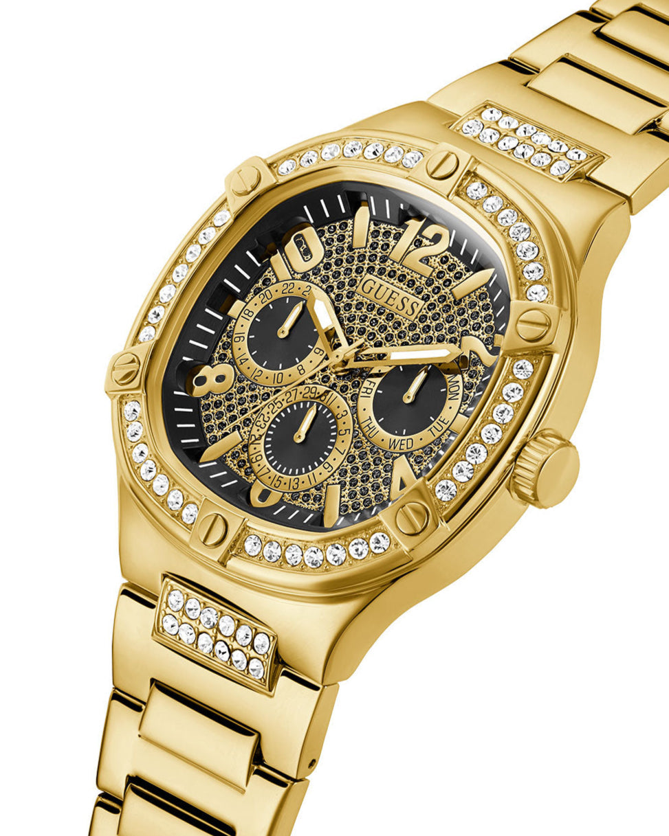 Guess Duke Glitz Crystals Gold Dial Gold Steel Strap Watch For Men - GW0576G2