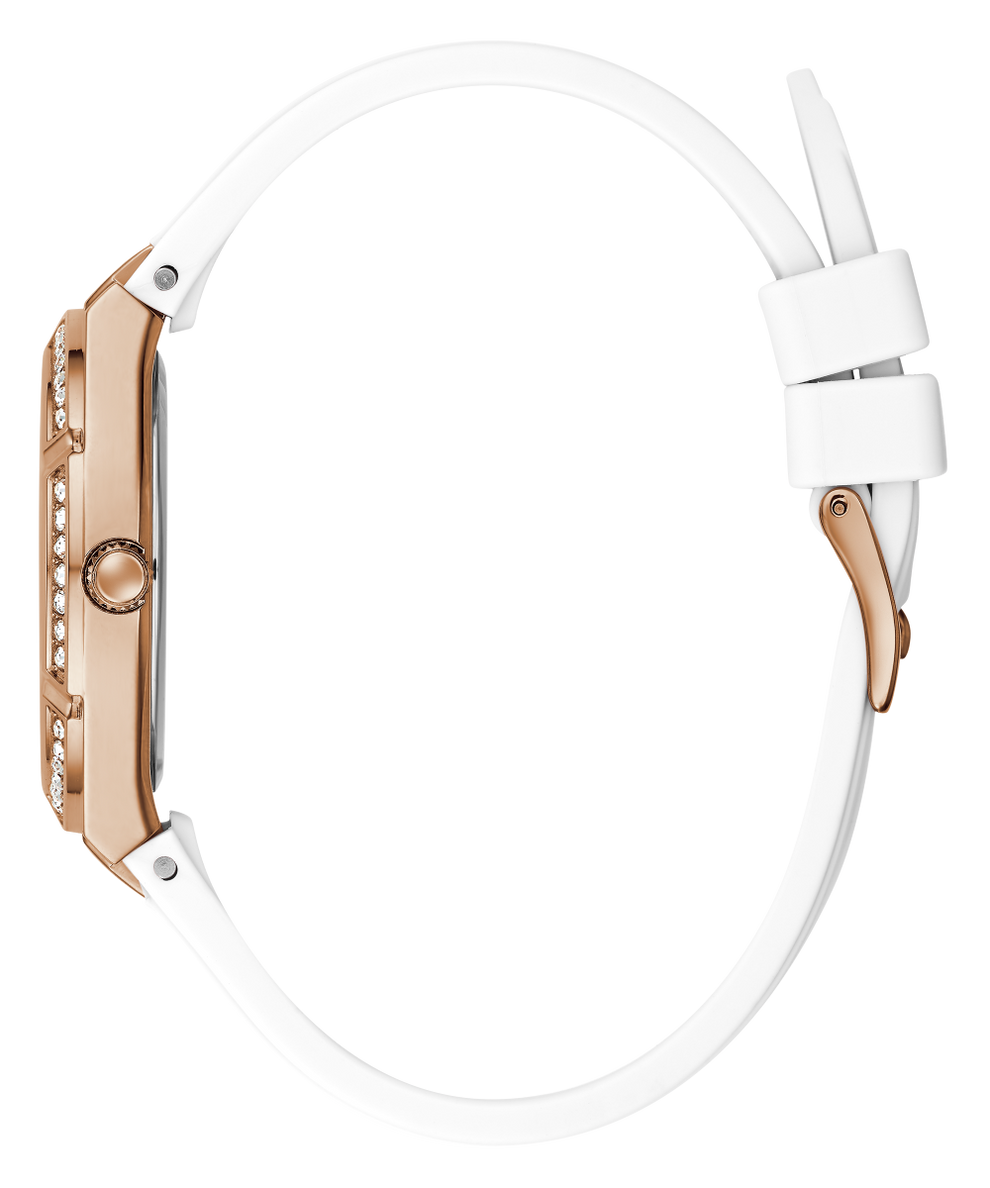 Guess Cosmo Diamonds Silver Dial White Rubber Strap Watch for Women - GW0034L2