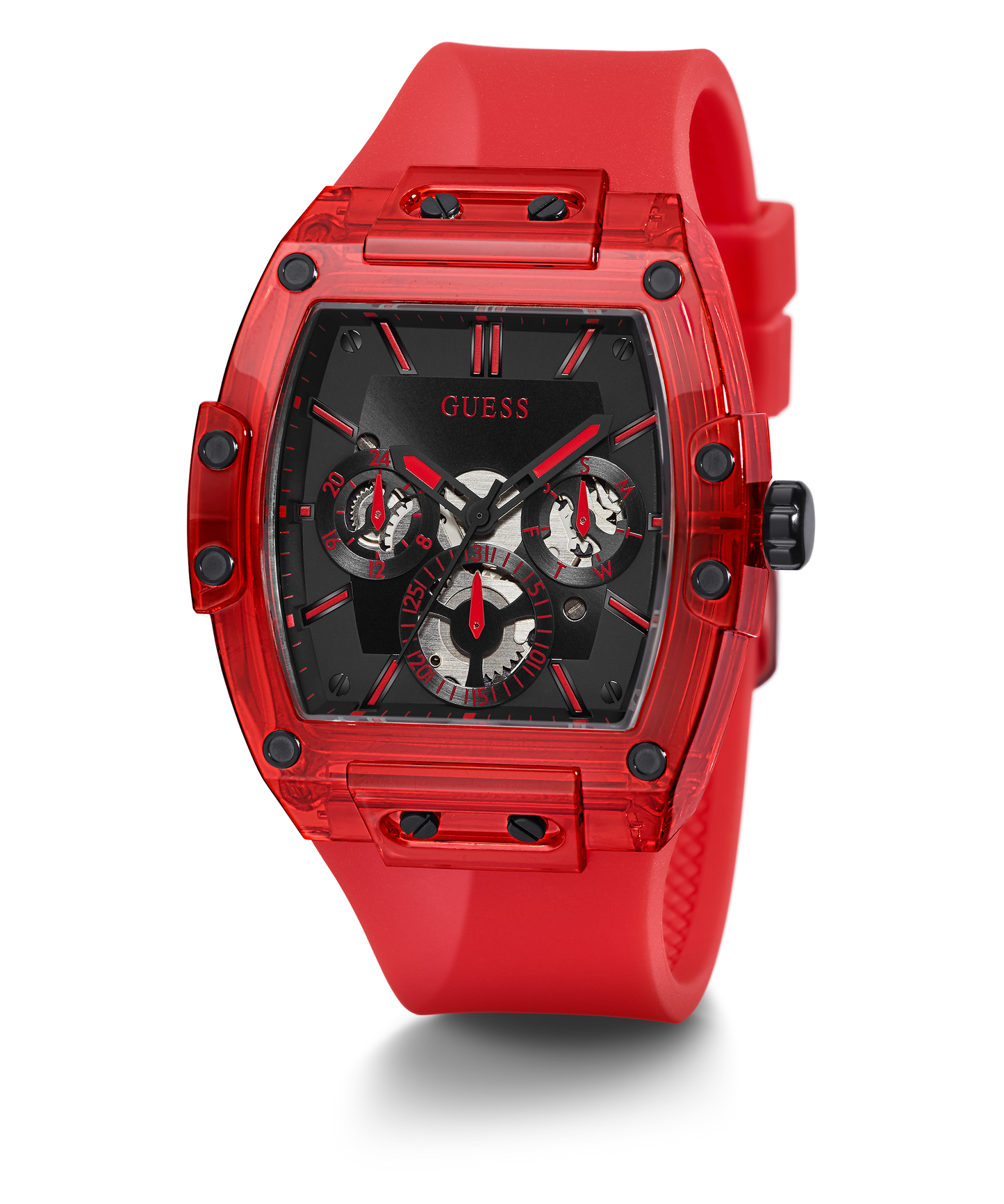 Guess Phoenix Multifunction Black Dial Red Rubber Strap Watch for Men - GW0203G5