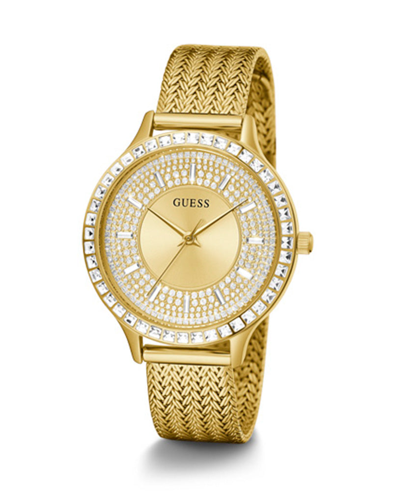 Guess Soiree Diamonds Gold Dial Gold Mesh Bracelet Watch for Women - GW0402L2