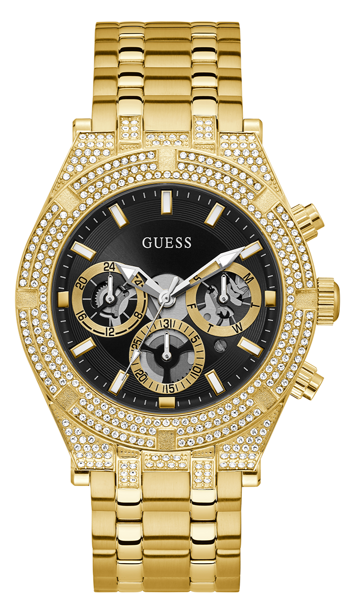 Guess Multifunction Diamonds Black Dial Gold Steel Strap Watch for Men - GW0455G2