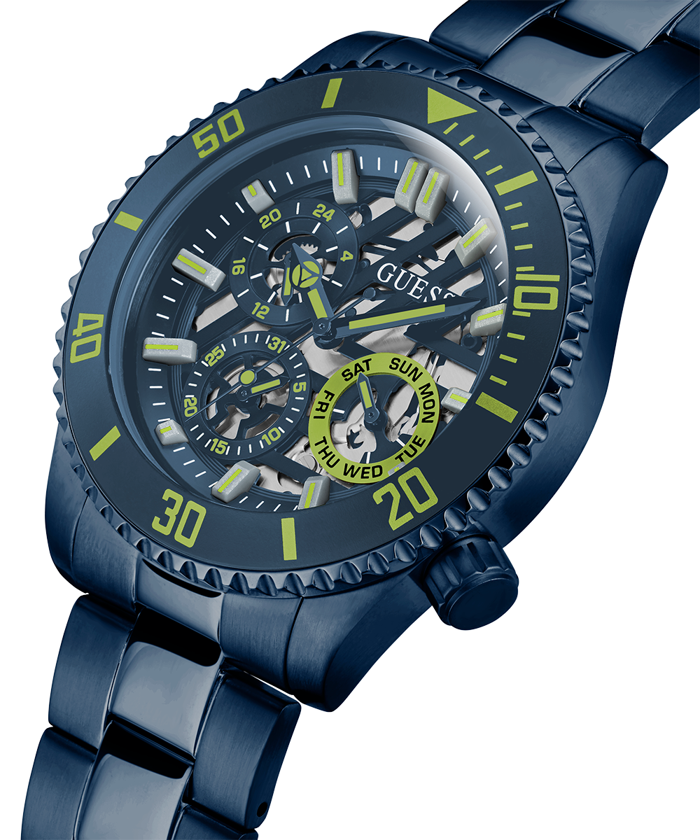 Guess Axle Multifunction Navy Blue Dial Blue Steel Strap Watch For Men - GW0488G4