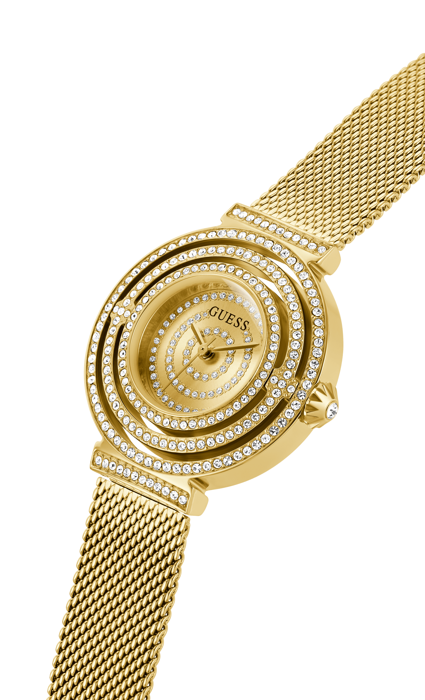 Guess Dream Quartz Gold Dial Gold Mesh Strap Watch For Women - GW0550L2
