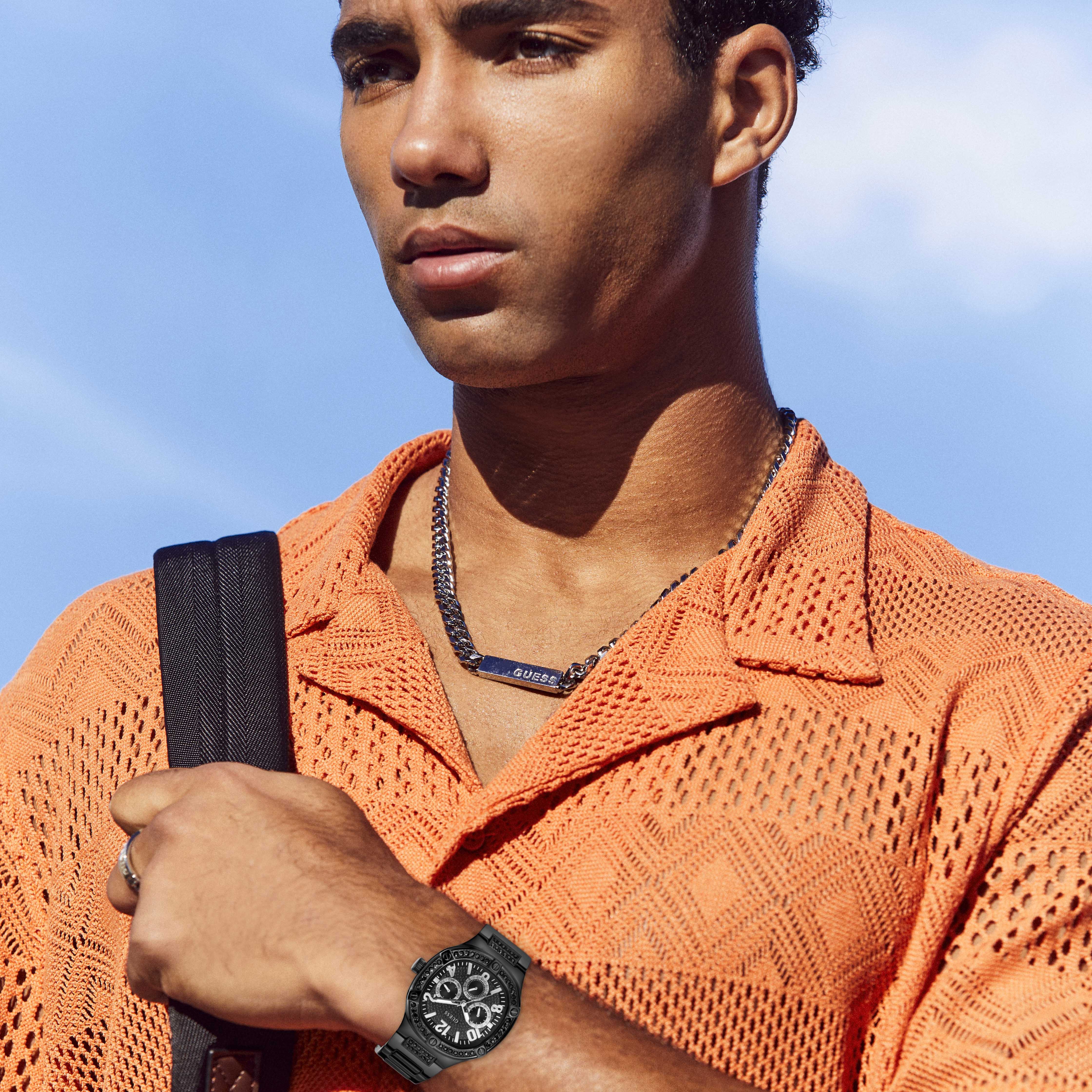 Guess Duke Glitz Crystals Black Dial Black Steel Strap Watch For Men - GW0576G3