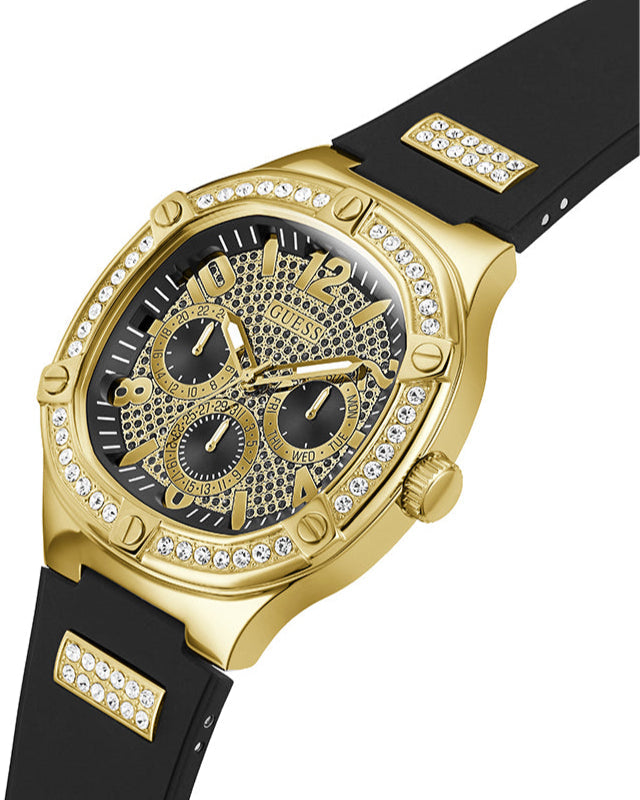 Guess Duke Crystals Black Dial Black Silicone Strap Watch For Men - GW0641G2