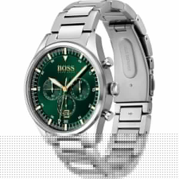 Hugo Boss Pioneer Green Dial Silver Steel Strap Watch for Men - 1513868