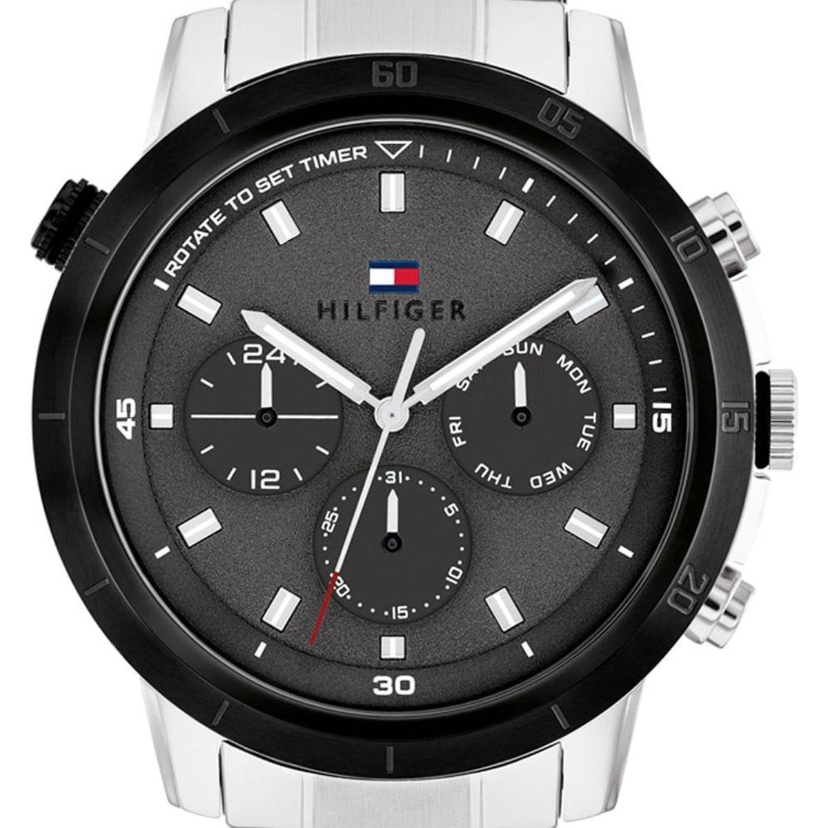 Tommy Hilfiger Troy Chronograph Grey Dial Silver Steel Strap Watch For Men - 1792106