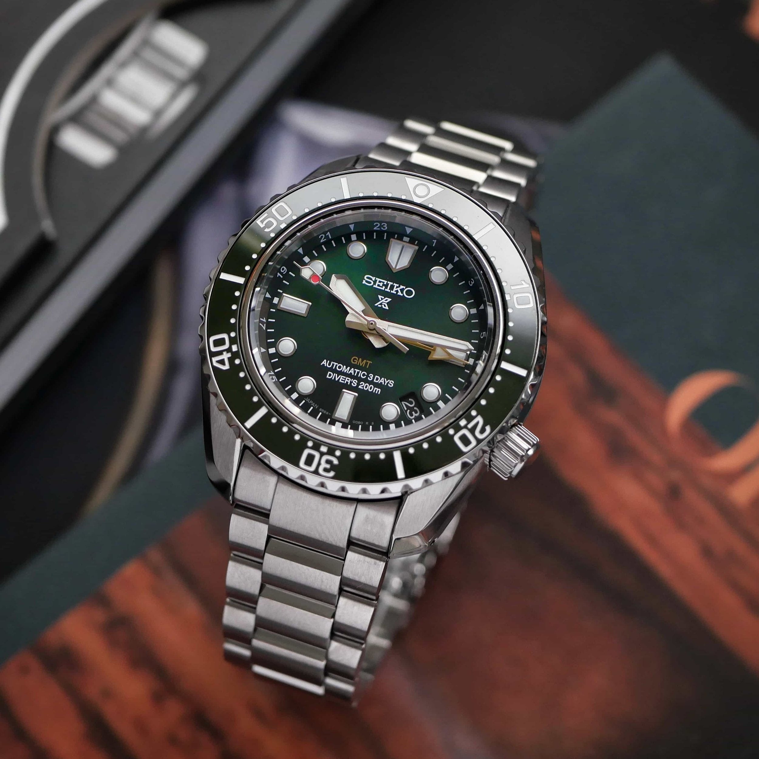 Seiko Prospex GMT Divers Automatic Marine Green Dial Silver Steel Strap Watch For Men - SPB381J1
