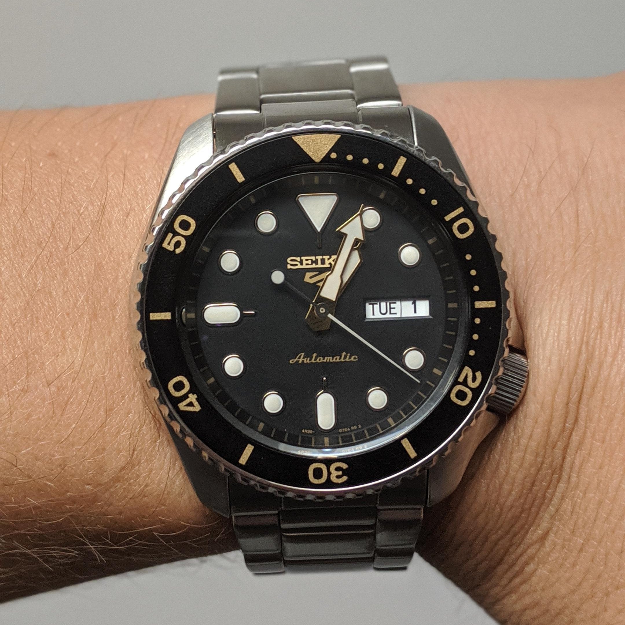 Seiko 5 Sports Automatic Black Dial Silver Steel Strap Watch For Men - SRPD57K1