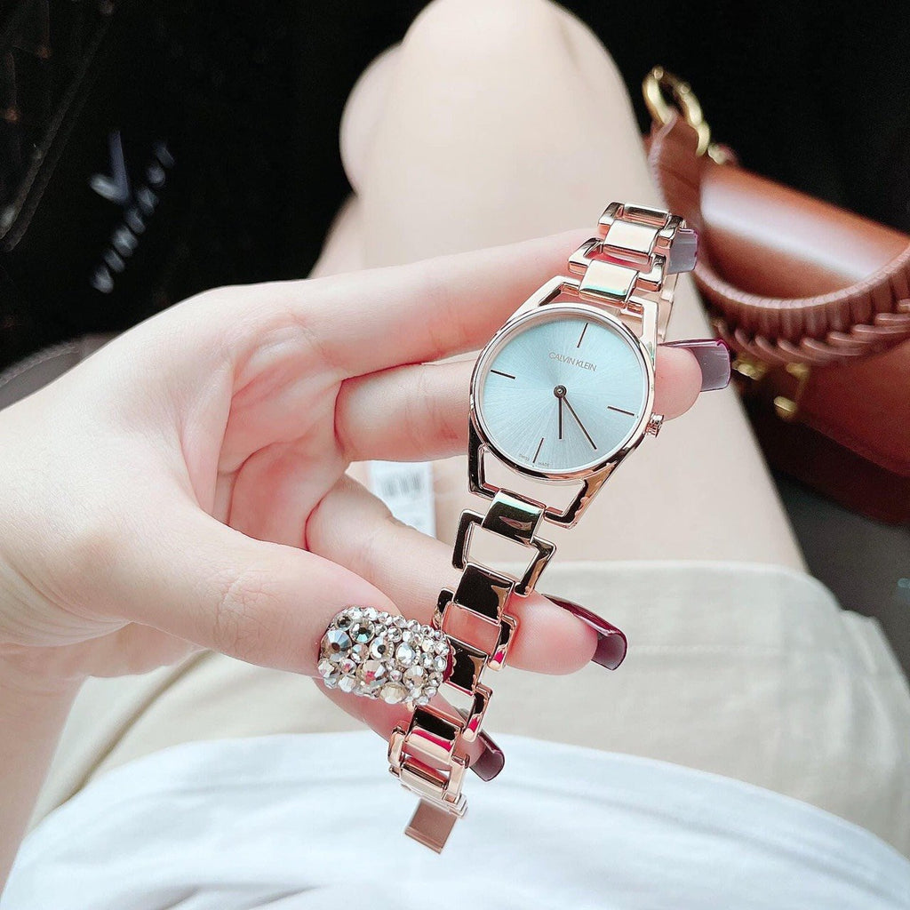 Calvin Klein Snake Silver Dial Rose Gold Steel Strap Watch For Women - K6E23646