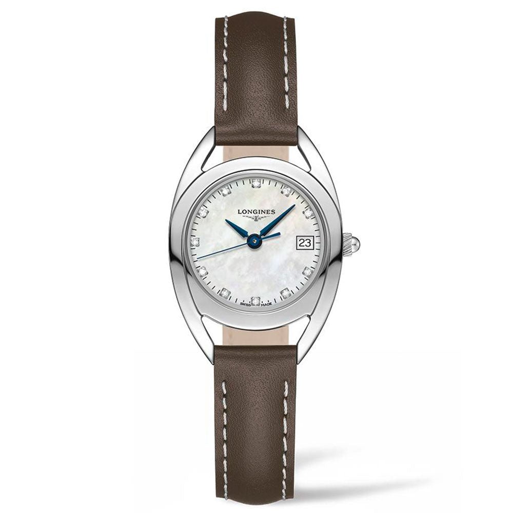 Longines Equestrian Mother of Pearl Dial Brown Leather Strap Watch for Women - L6.136.4.87.2