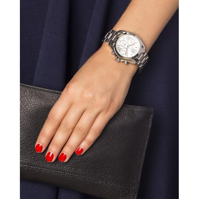 Michael Kors Bradshaw Chronograph Silver Dial Silver Steel Strap Watch for Women - MK6174