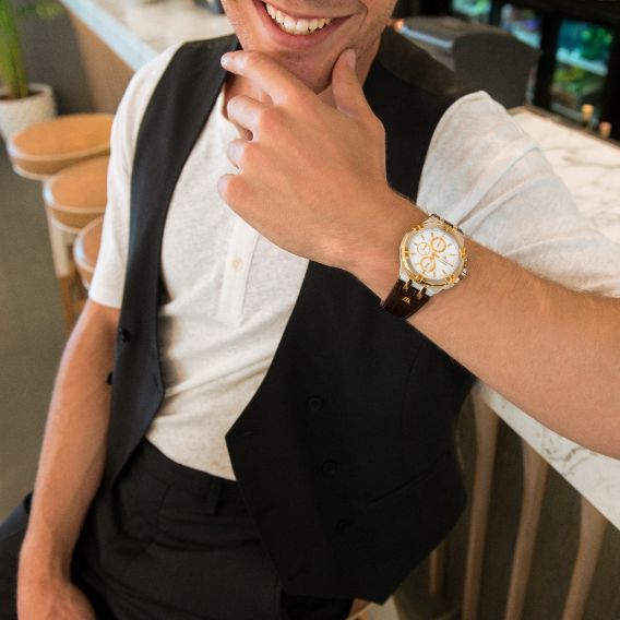 Maurice Lacroix Aikon Chronograph White Dial Brown Leather Strap Watch For Men - AI1018-PVY11-132-1