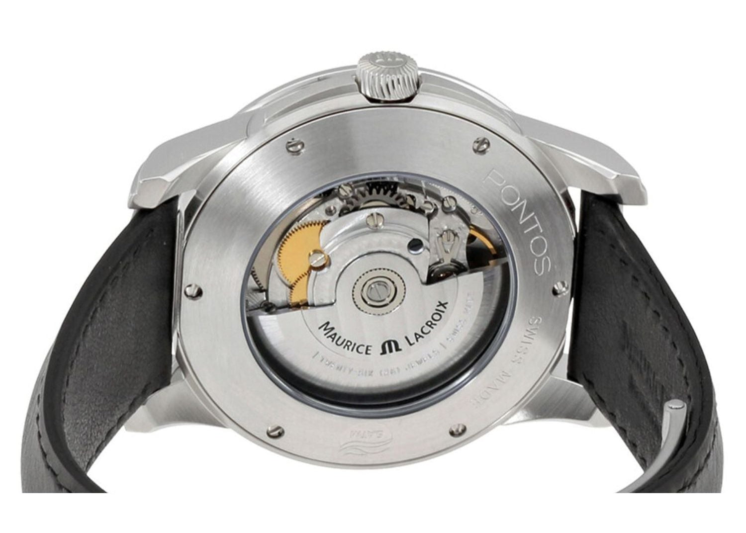 Maurice Lacroix Pontos Date Automatic Black Dial Black Leather Strap Watch For Men - PT6148-SS001-330