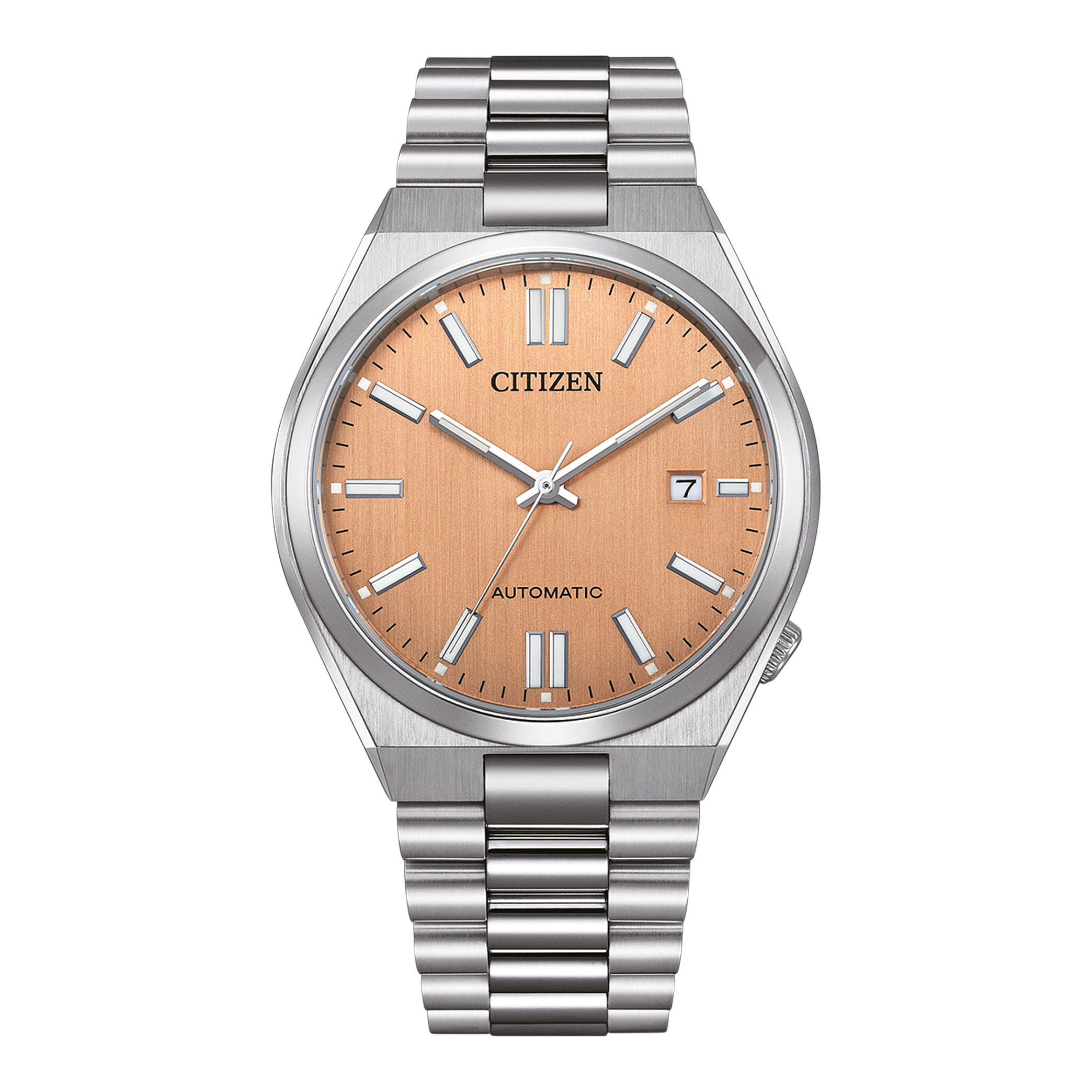 Citizen Tsuyosa Automatic Salmon Orange Dial Silver Steel Strap Watch For Men - NJ0159-86Z