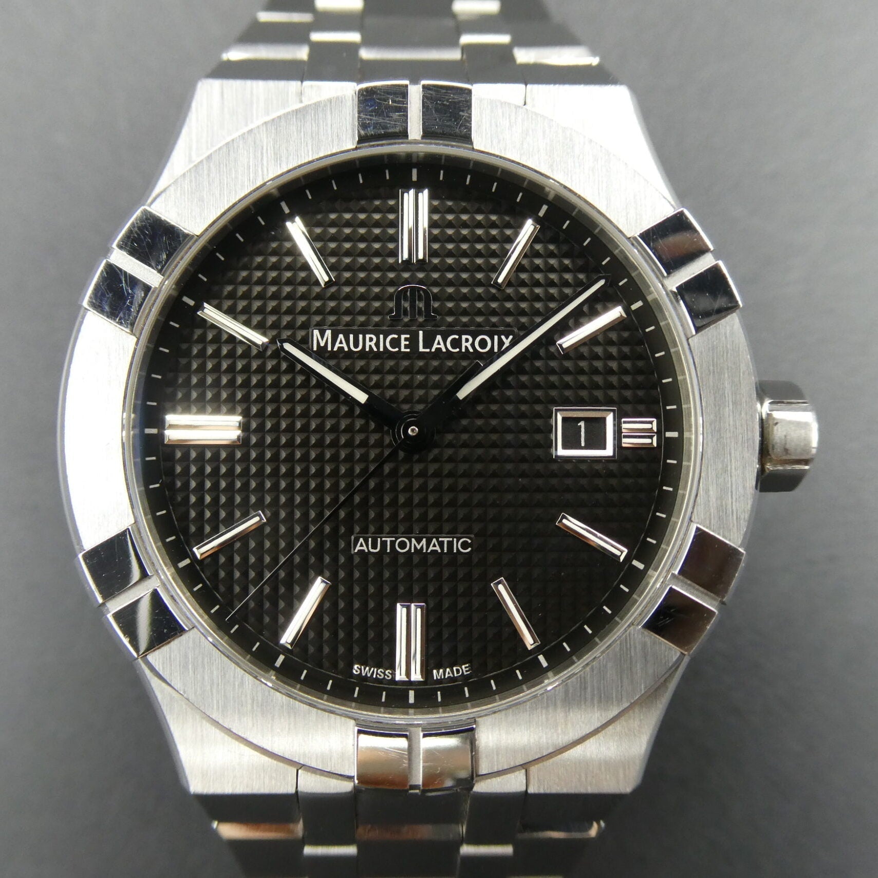 Maurice Lacroix Aikon Automatic Black Dial Silver Steel Strap Watch For Men - AI6008-SS002-330-1