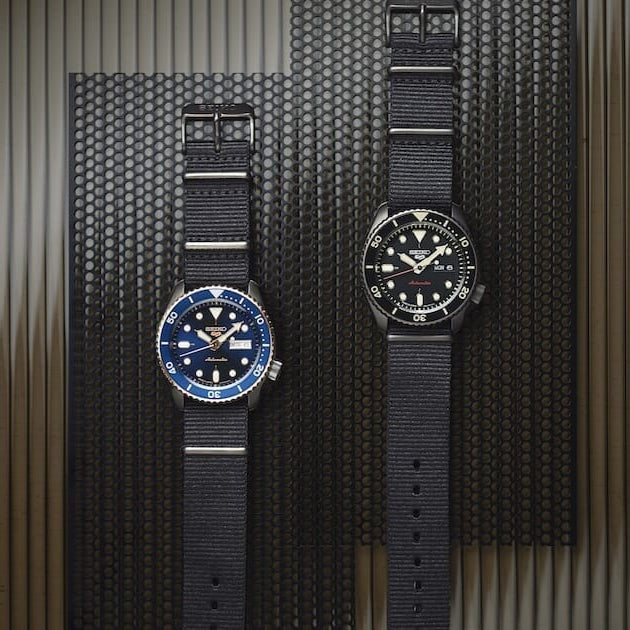 Seiko 5 Sports Automatic Blue Dial Black NATO Strap Watch for Men - SBSA098