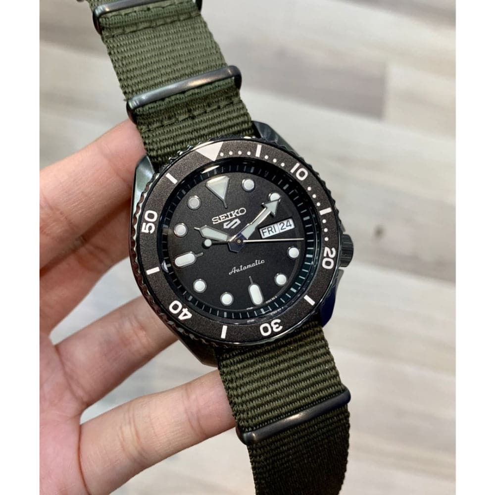 Seiko 5 Sport Automatic Black Dial Green Nylon Strap Watch For Men - SRPD65K4