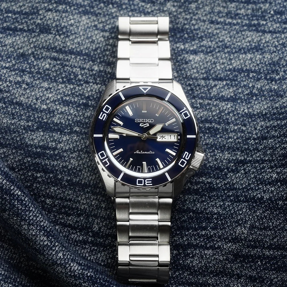 Seiko 5 Sports Automatic Blue Dial Silver Steel Strap Watch for Men - SRPK97K1