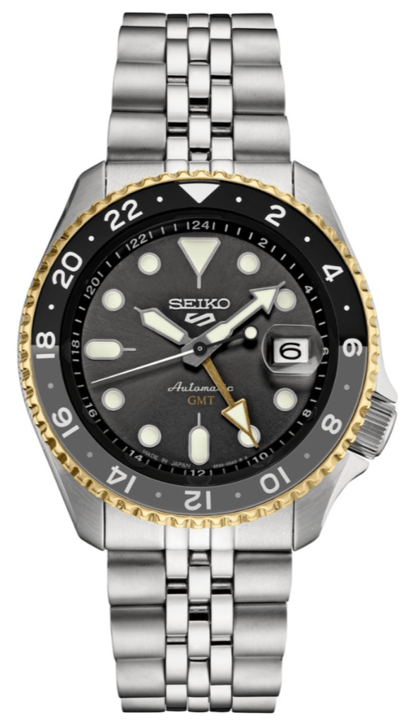 Seiko 5 Sports GMT US Special Edition Automatic Grey Dial Silver Steel Strap Watch For Men - SSK021K1