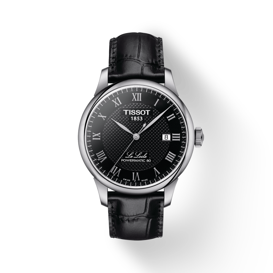 Tissot Le Locle Powermatic 80 Black Dial Black Leather Strap Watch For Men - T006.407.16.053.00