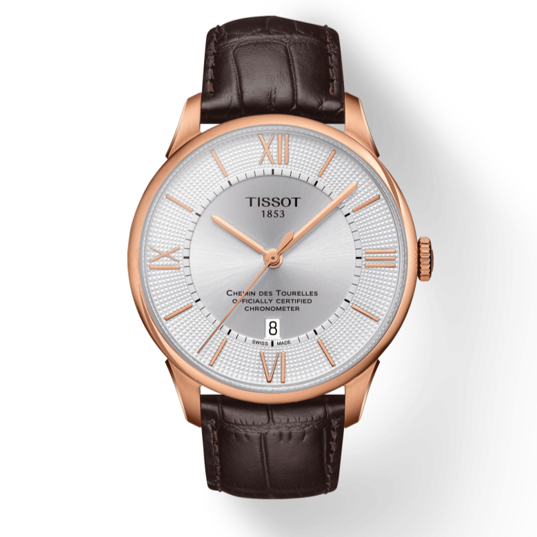 Tissot Chemin Des Tourelles Powermatic 80 Cosc Silver Dial Brown Leather Strap Watch For Men - T099.408.36.038.00