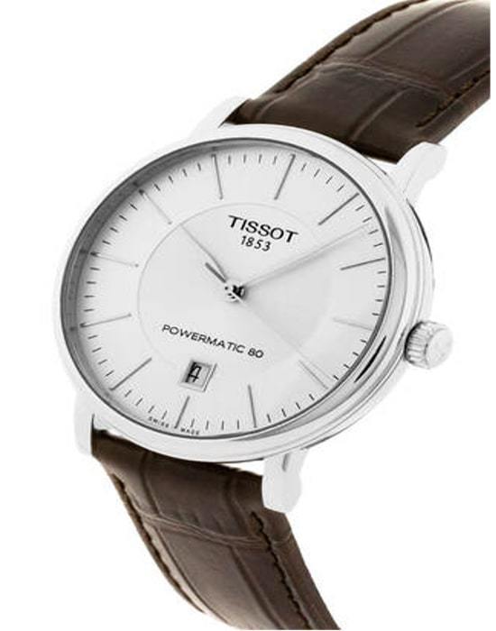 Tissot T-Classic Powermatic 80 Silver Dial Brown Leather Strap Watch For Men - T122.407.16.031.00