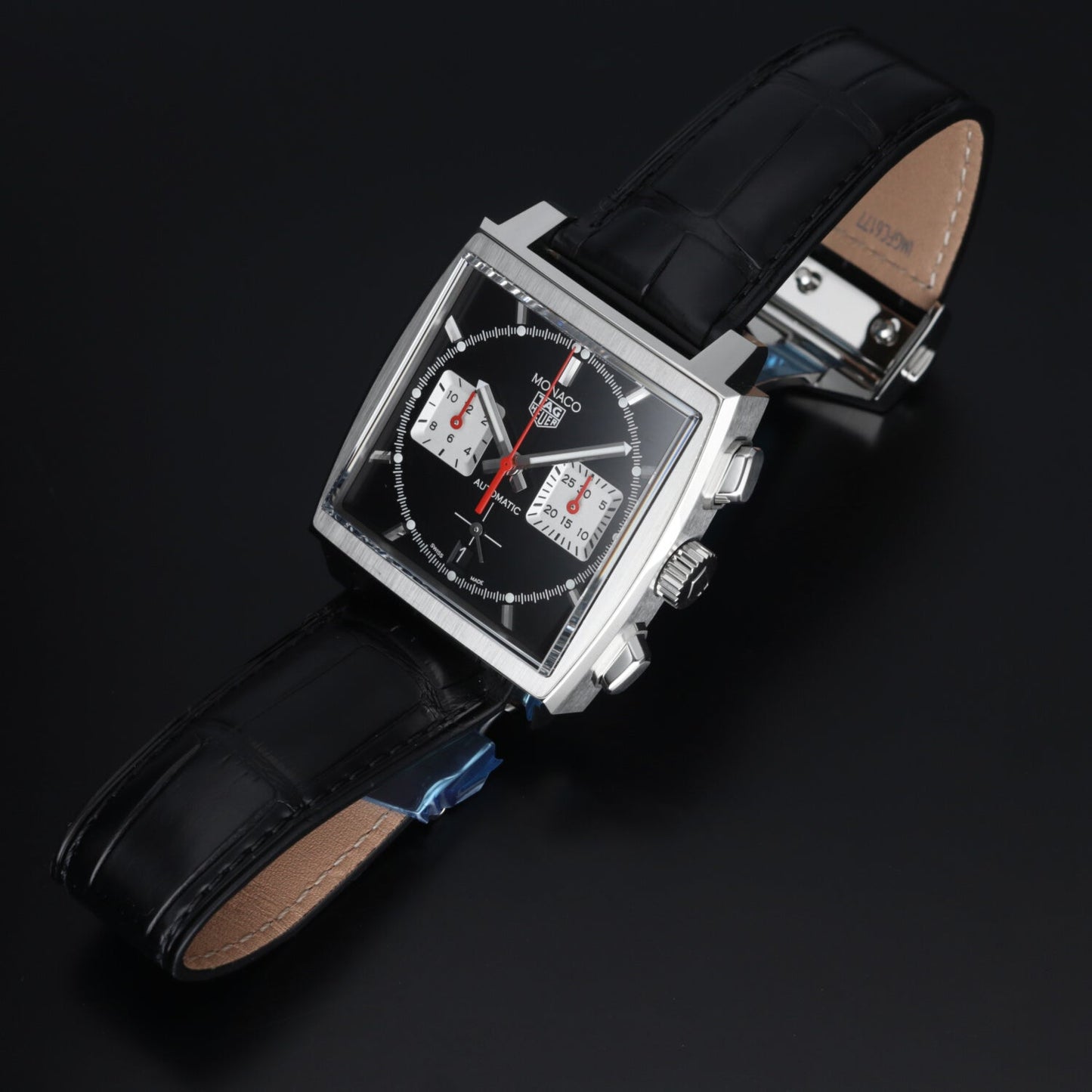Tag Heuer Monaco Automatic Chronograph Black Dial Black Leather Strap Watch for Men - CBL2113.FC6177