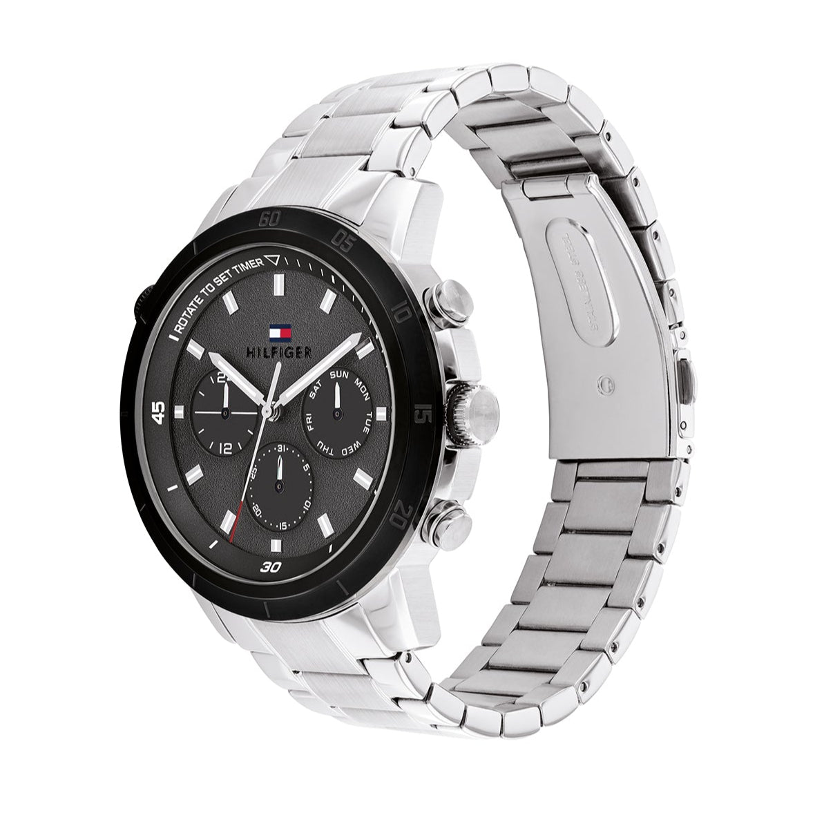 Tommy Hilfiger Troy Chronograph Grey Dial Silver Steel Strap Watch For Men - 1792106