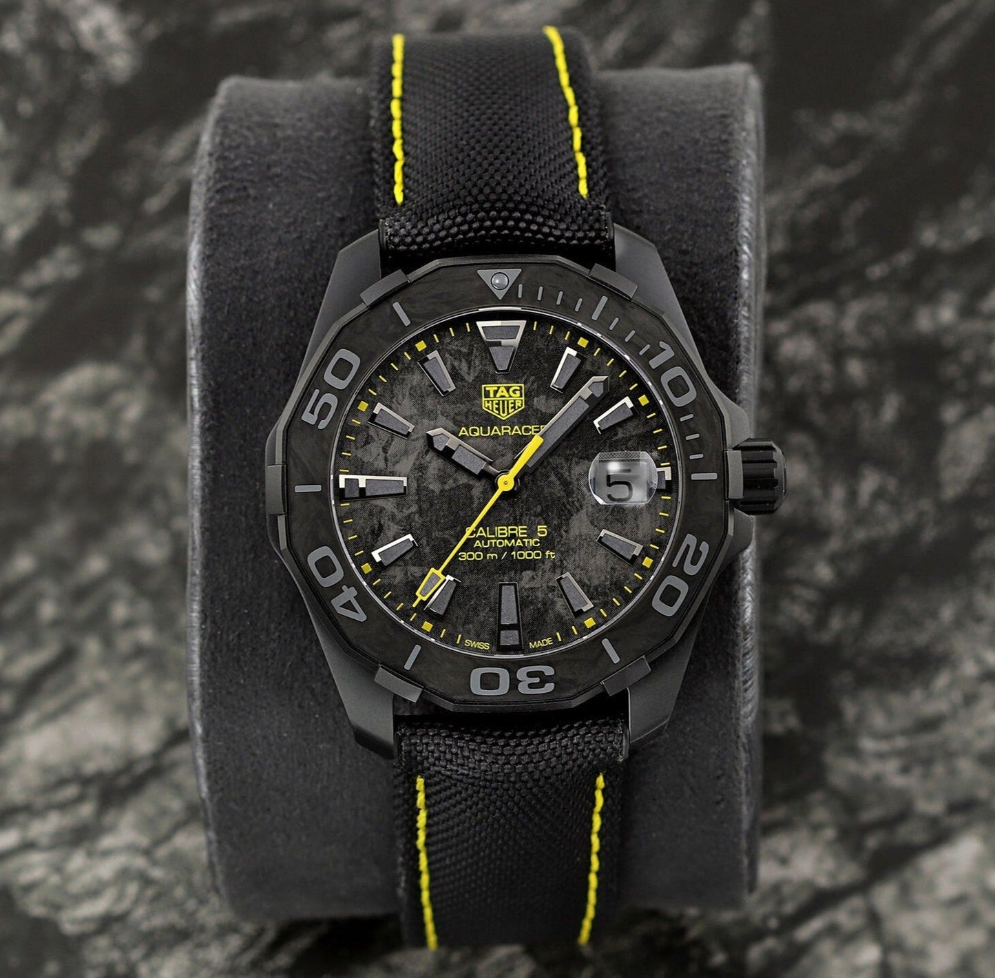 Tag Heuer Aquaracer Calibre 5 Black NATO Strap Carbon Dial Watch for Men - WBD218B.FC6446