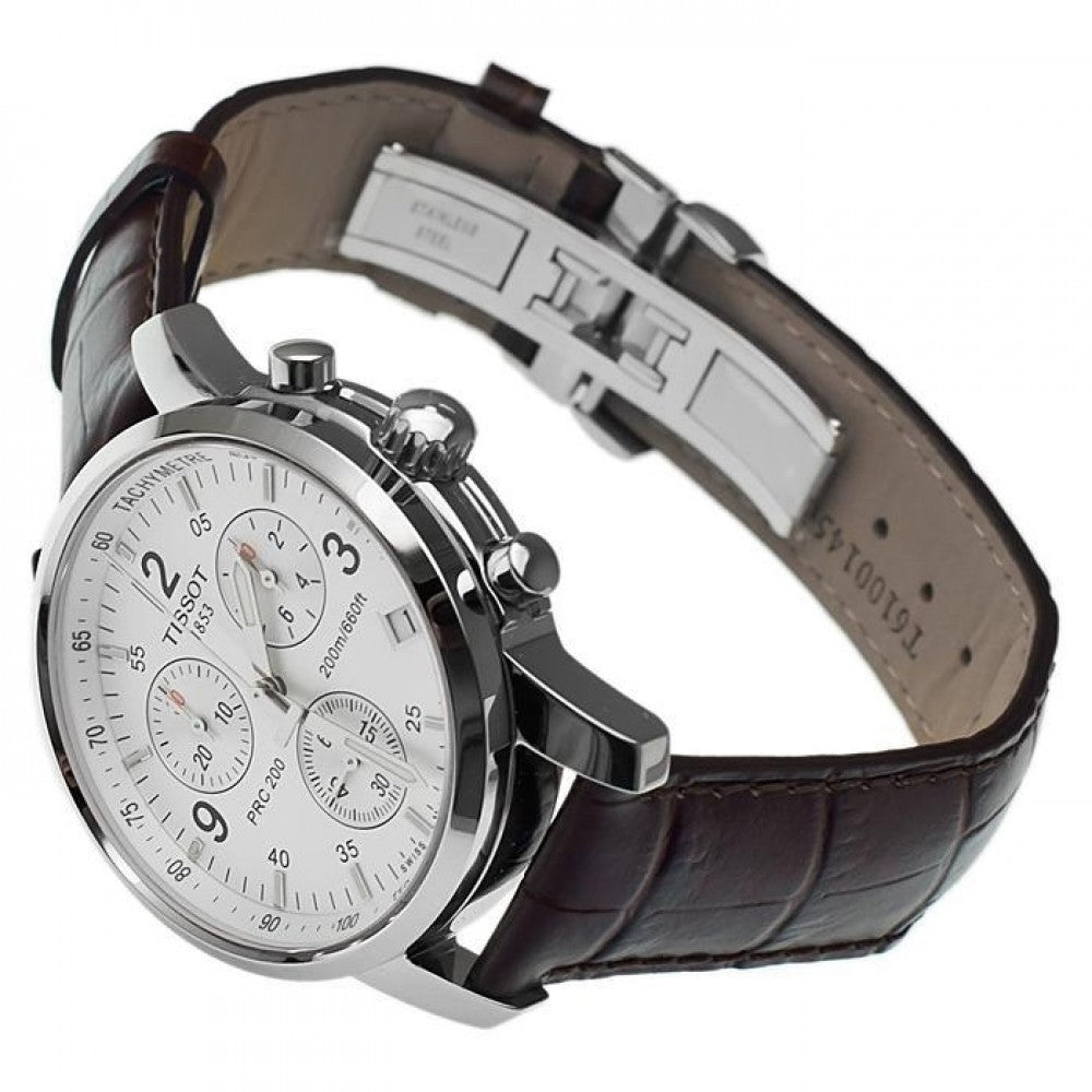 Tissot T Race PRC 200 Chronograph White Dial Brown Leather Strap Watch for Men - T17.1.516.32