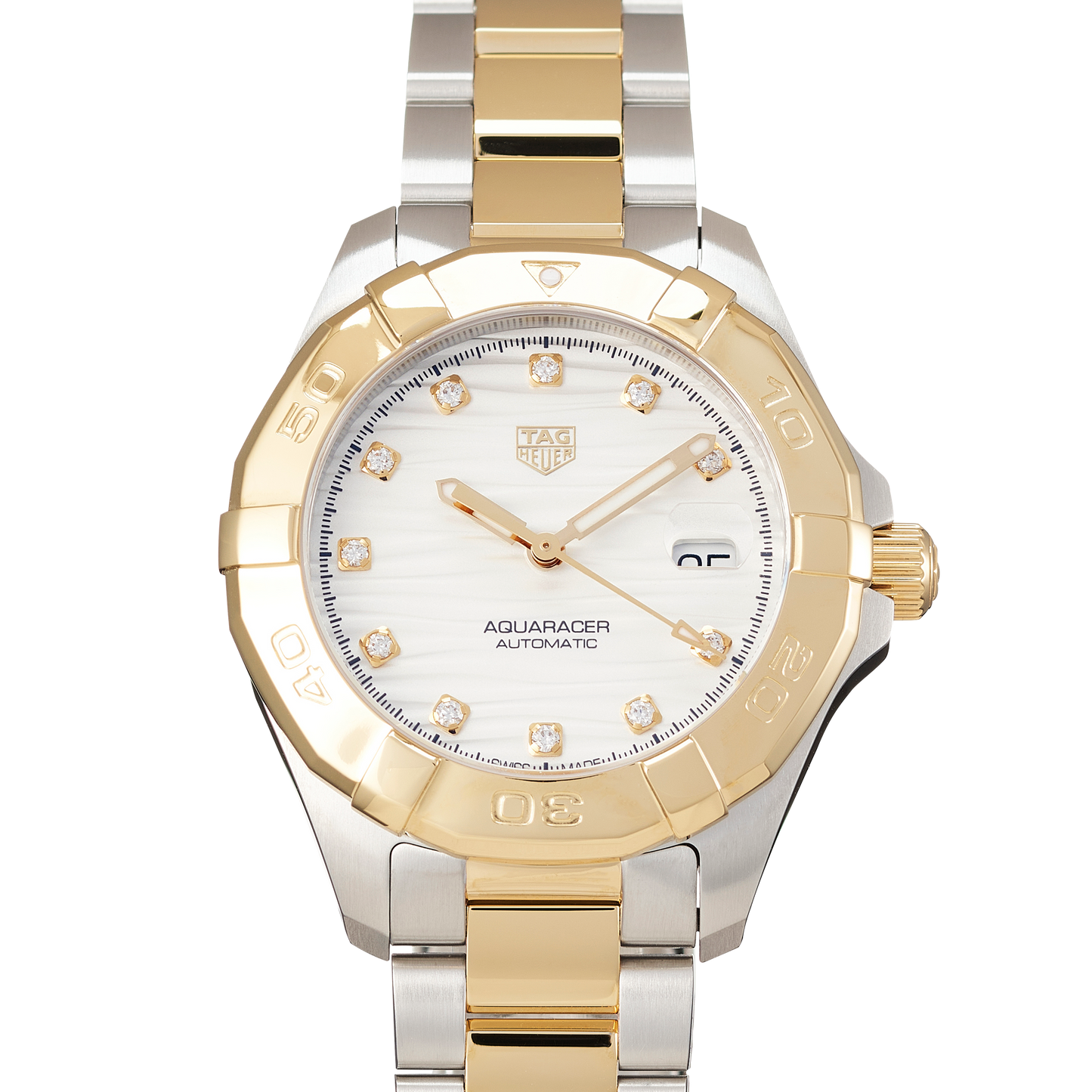Tag Heuer Aquaracer Automatic Diamonds Silver Dial Two Tone Steel Strap Watch for Women - WBD2321.BB0320