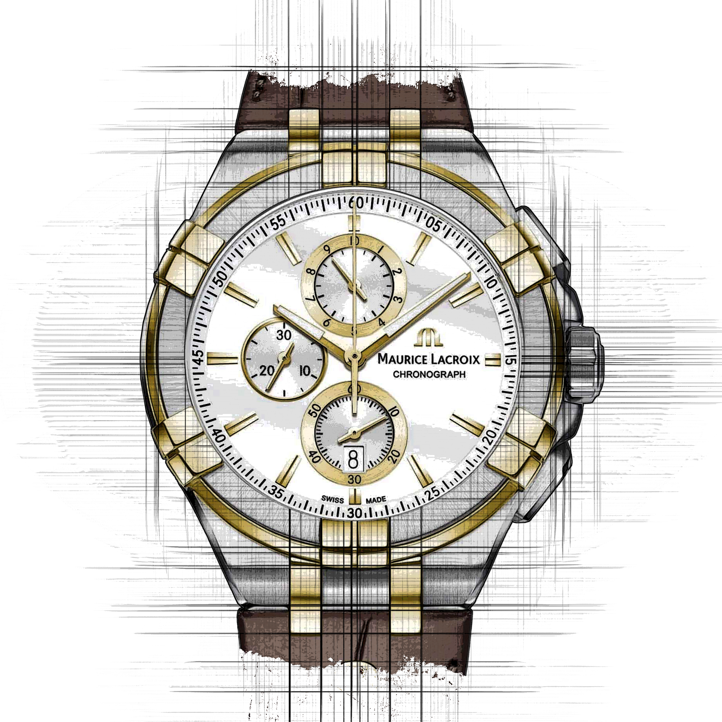 Maurice Lacroix Aikon Chronograph White Dial Brown Leather Strap Watch For Men - AI1018-PVY11-132-1