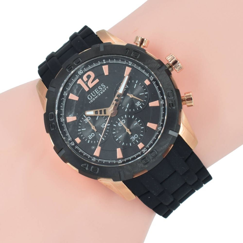 Guess Caliber Chronograph Black Dial Black Rubber Strap Watch for Men - W0864G2