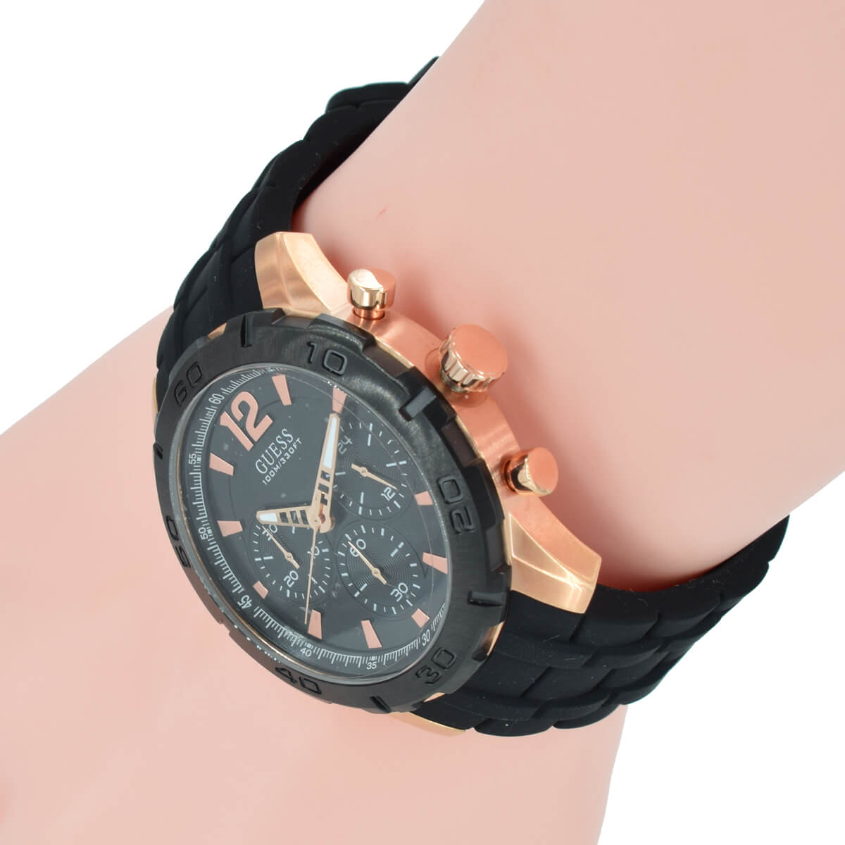Guess Caliber Chronograph Black Dial Black Rubber Strap Watch for Men - W0864G2