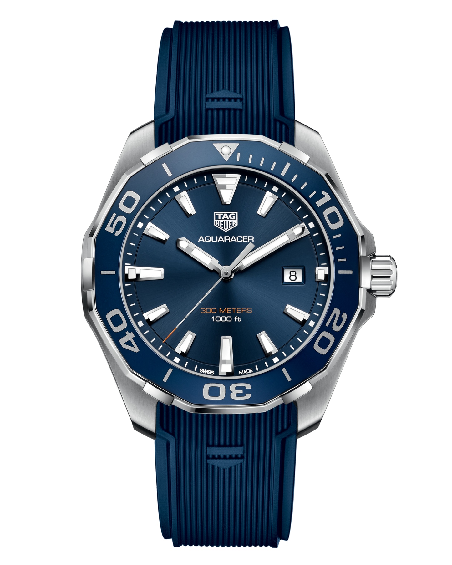 Tag Heuer Aquaracer Quartz Blue Dial Blue Rubber Strap Watch for Men - WAY101C.FC6153