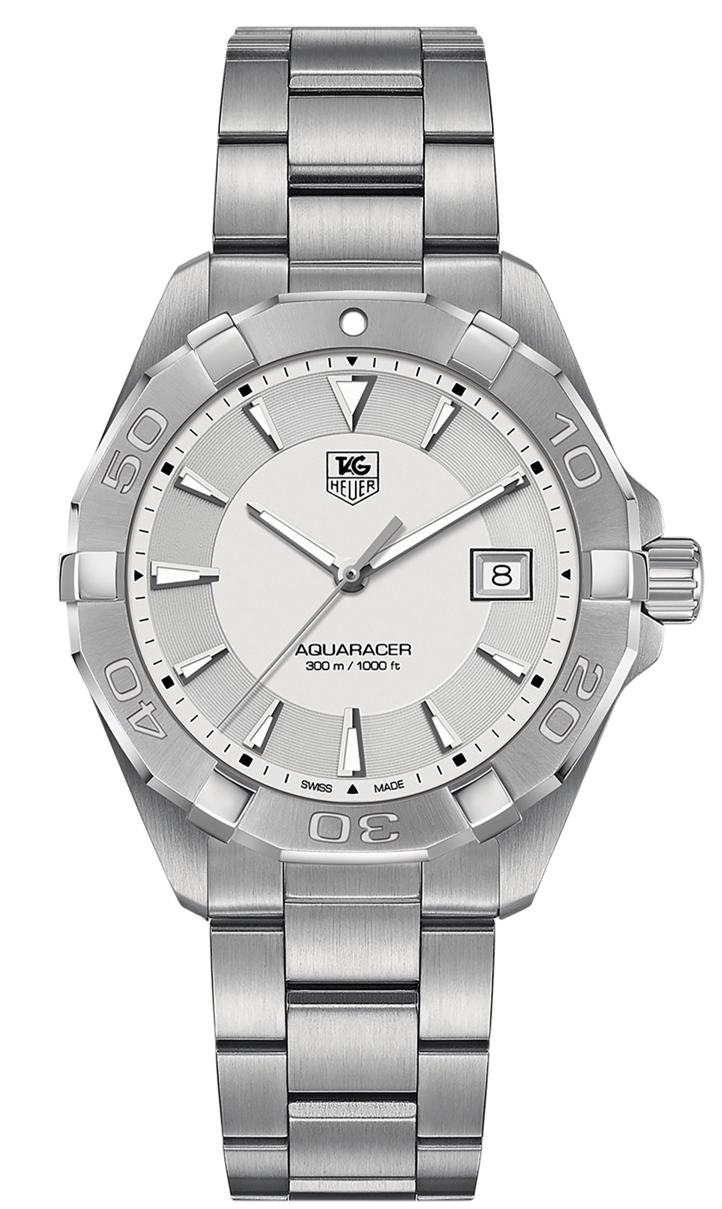 Tag Heuer Aquaracer Quartz White Dial Silver Steel Strap Watch for Men - WAY1111.BA0928