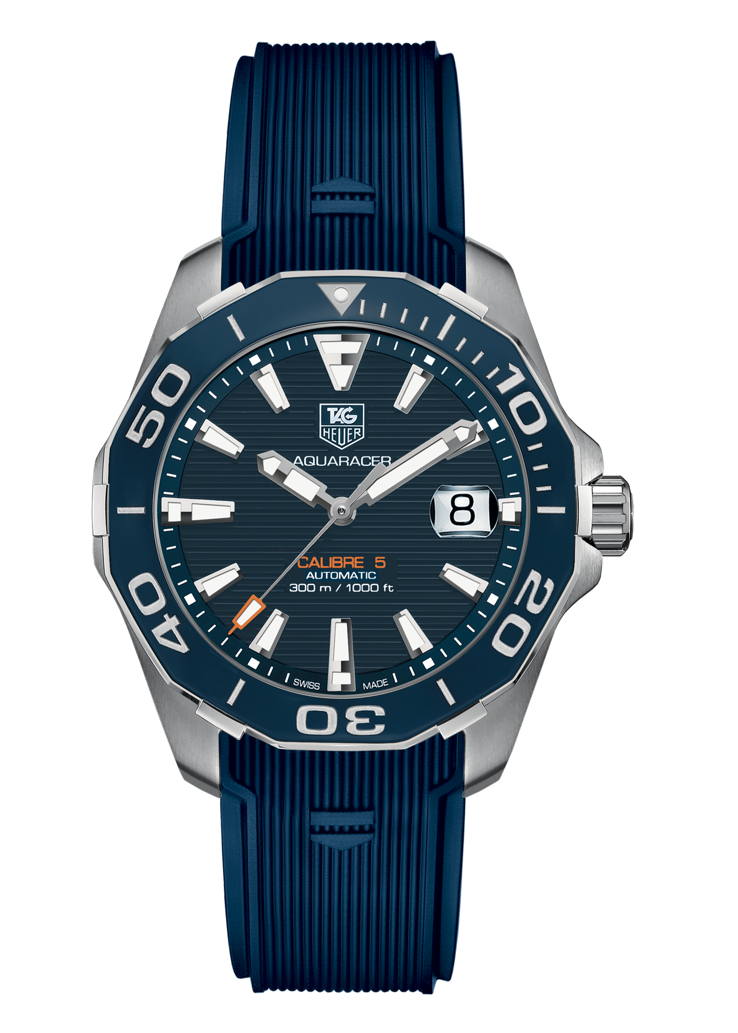 Tag Heuer Aquaracer Calibre 5 Blue Dial Blue Silicone Strap Watch for Men - WAY211C.FT6155