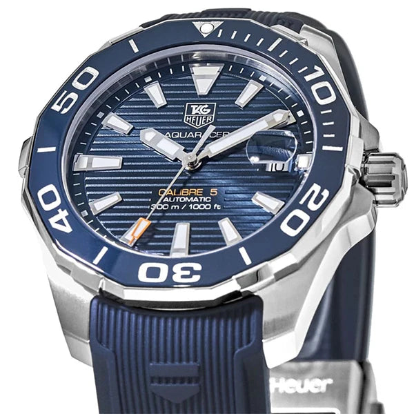 Tag Heuer Aquaracer Calibre 5 Blue Dial Blue Silicone Strap Watch for Men - WAY211C.FT6155