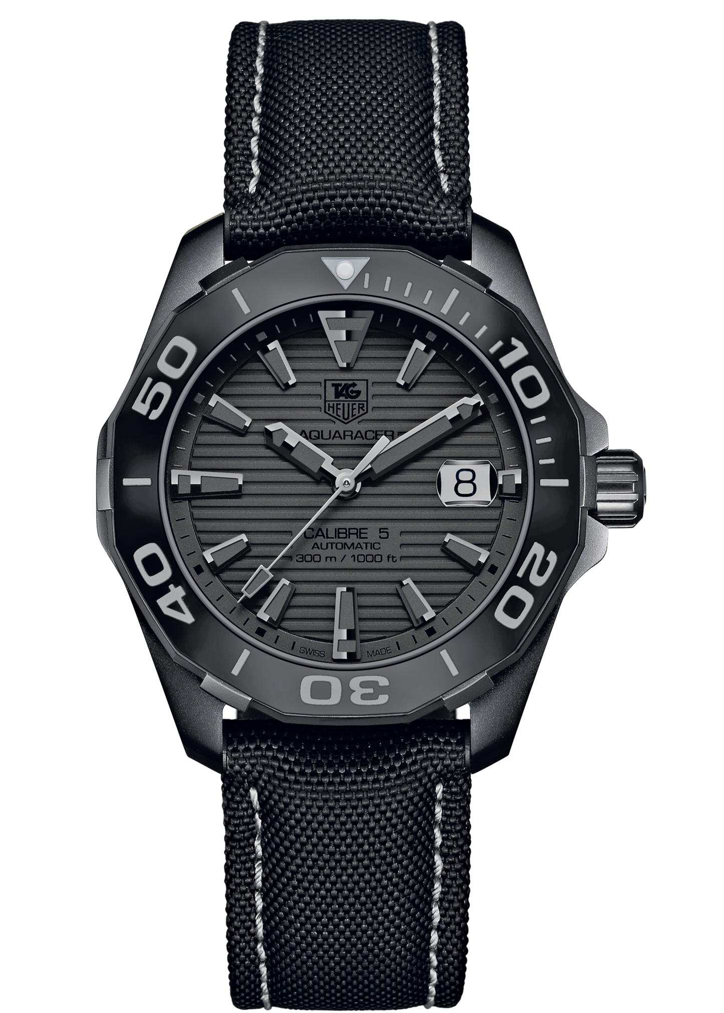 Tag Heuer Aquaracer 300 Swiss Limited Edition Black Dial Black Nylon Strap Watch for Men - WAY218B.FC6364