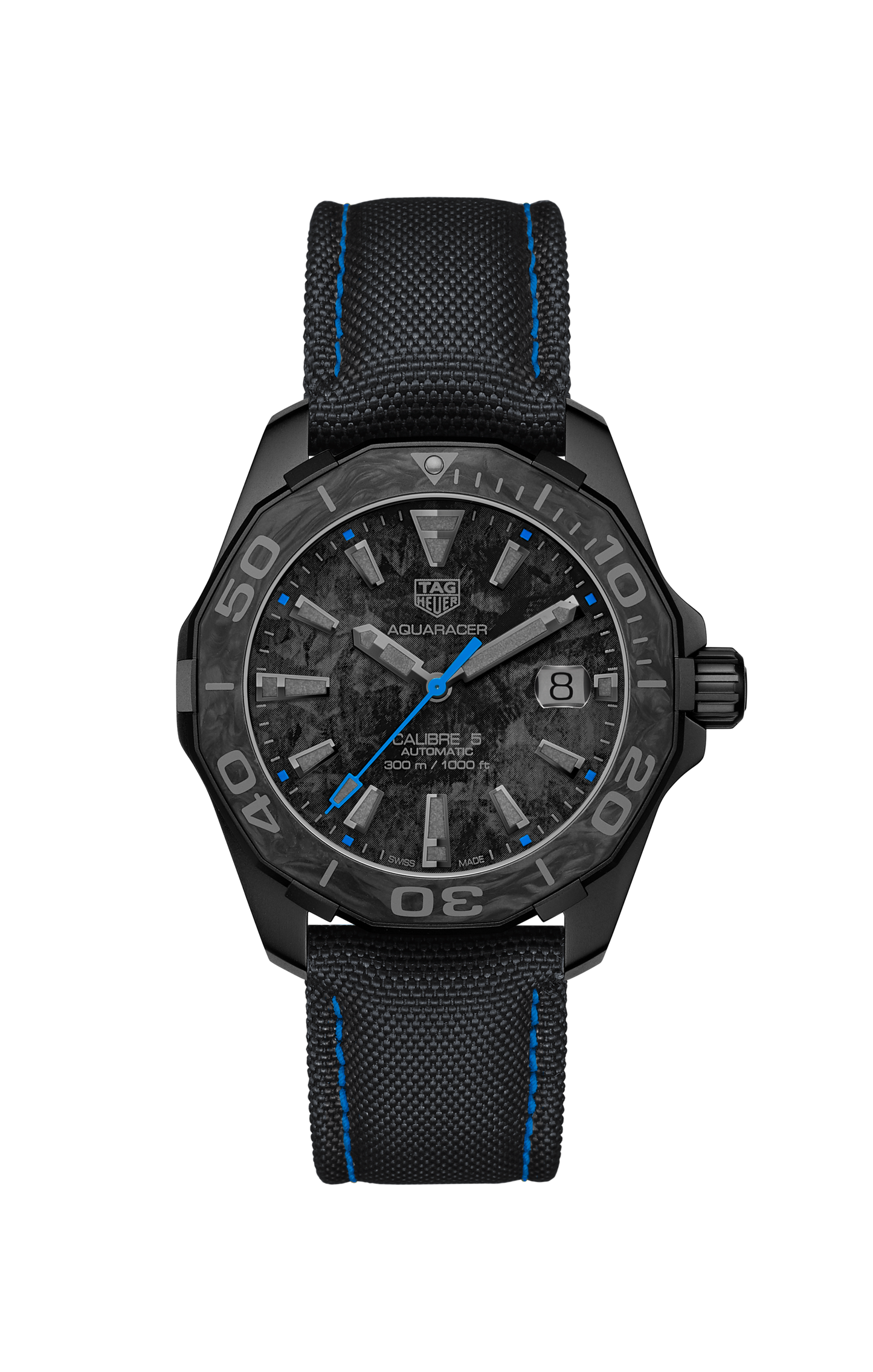 Tag Heuer Aquaracer Calibre 5 Black Nylon Strap Carbon Dial Watch for Men - WBD218C.FC6447