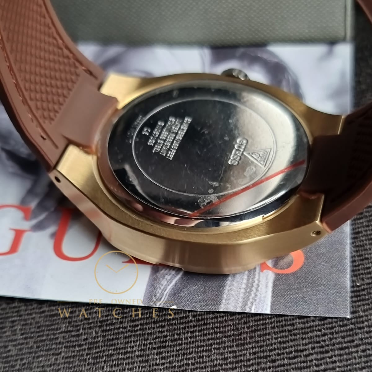 Guess Headline Chronograph Blue Dial Brown Silicone Strap Watch For Men - GW0571G5