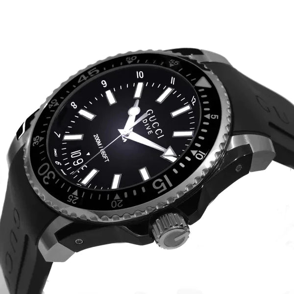 Gucci Dive Analog Quartz Black Dial Black Rubber Strap Watch For Men - YA136204